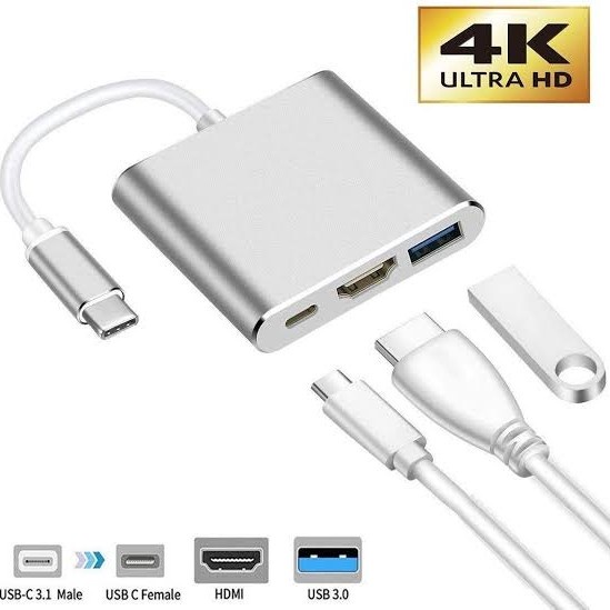 Converter 3in1 HDMI To Type C Adapter Splitter Type C To USB 3.0 HDMI TYPE C TO HDMI + USB 3.0 FEMALE + TIPE C FEMALE 3IN1