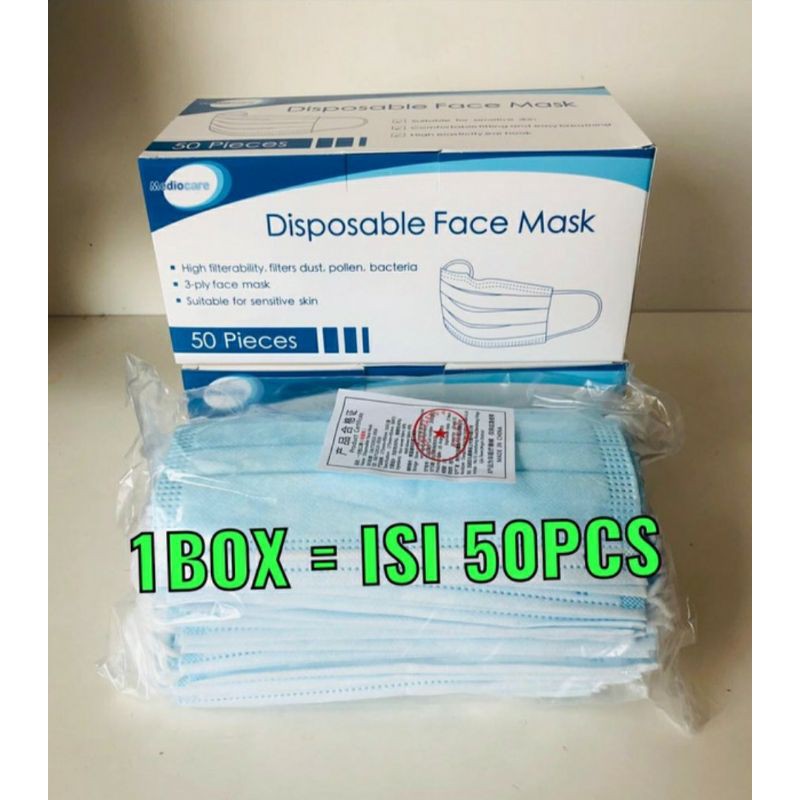 Jual Masker 3 Ply Earloop - Isi 50 Pcs - 1Box Isi 50Pcs | Shopee Indonesia