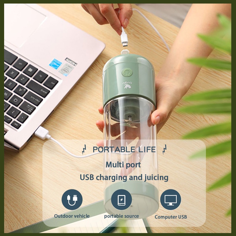 HYUNDAI Blender Juicer Portable USB 400ML Mini Juicer Multifungsi 4 Mata Pisau Kaca menebal cangkir