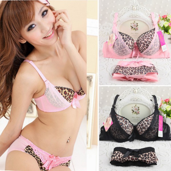 Set Bra Push Up Seksi: Dengan Motif Macan Tutul Dan Renda