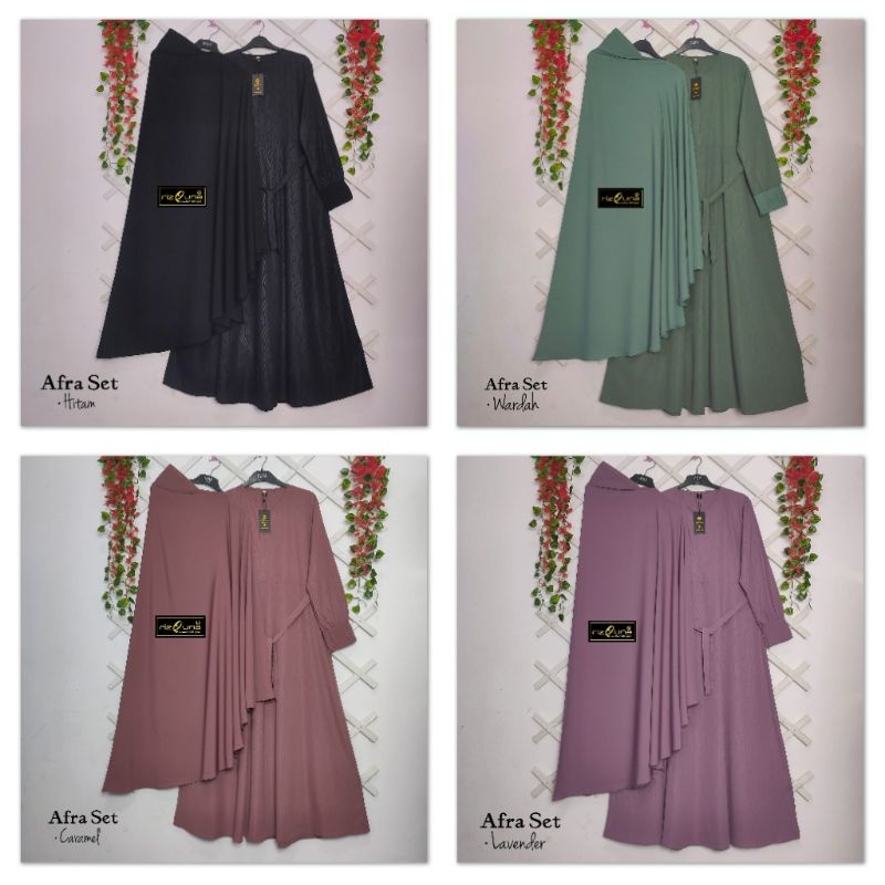 Bisa COD/ Gamis Syari Wanita Set Jilbab Wolfis Embos Premium Free Cadar/ AFRA SET BY RIZQUNA GAMIS