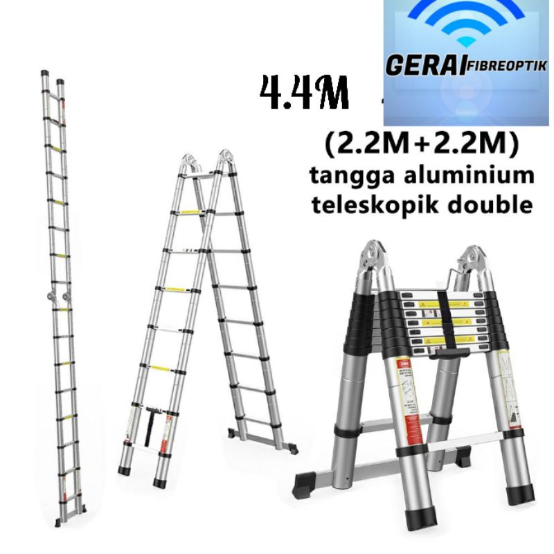 GERAI Tangga Lipat Aluminium Teleskopik 4.4 M Double Telescopic Ladder 4.4Meter