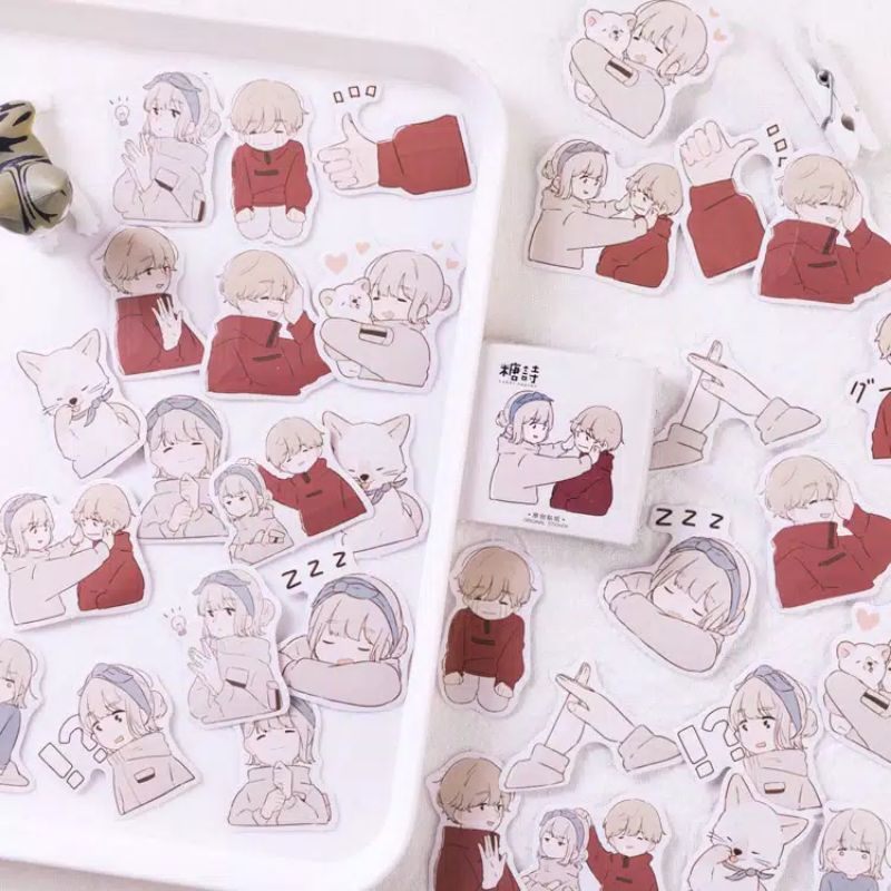 STIKER DESAIN KAWAII GIRL ANIMASI ANIME KARTUN STICKER HP DINDING LAPTOP TUMBLER SCRAPBOOK DIARY