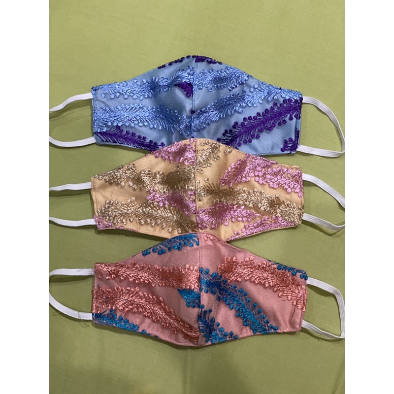 masker kain 3 ply lace 3 warna kuning/biru/prange