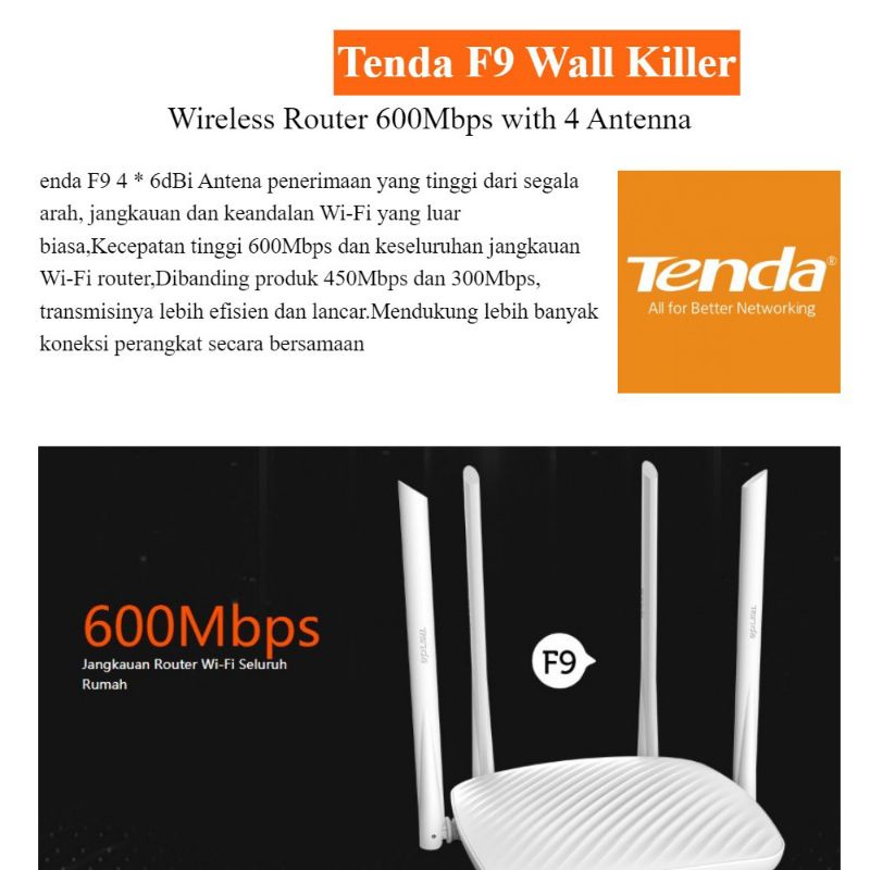 Tenda F9 Router 600M Whole-Home Coverage Wi-Fi Router