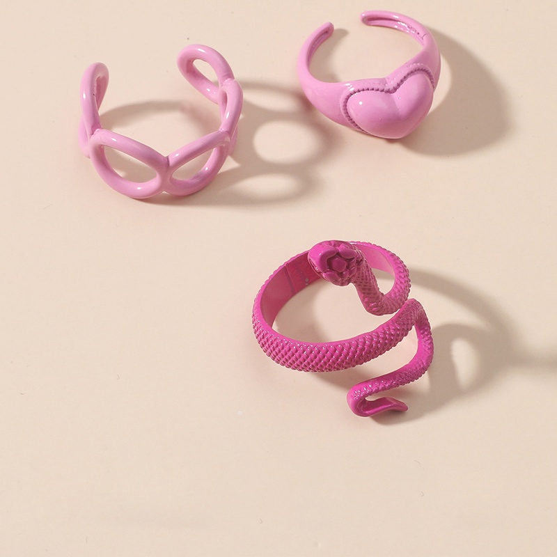 3pcs Cincin Bentuk Ular Warna Pink Bahan Metal Untuk Wanita