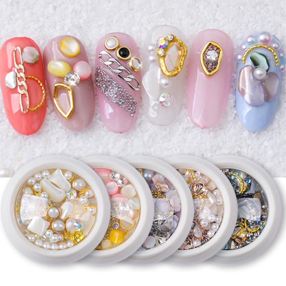 AUGUSTINA Agustina Nail Art Berlian Imitasi Tidak Teratur Berlian Terang 3D Bunga Abalone Slice Manicure Ocean Pearl Bintang Laut Kuku Payet