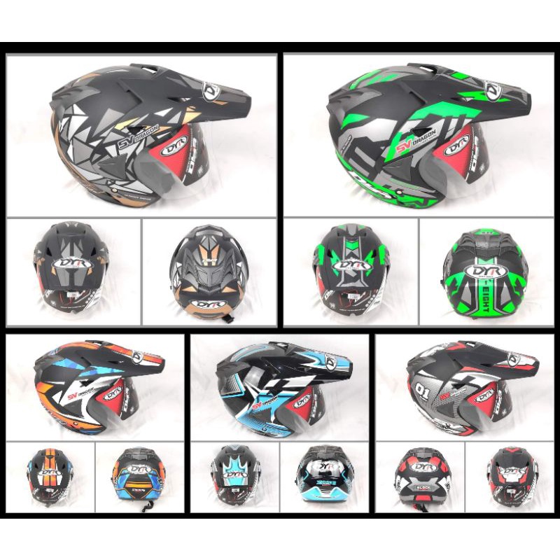 HELM DYR HALF FACE SEMI CROSS DOUBLE VISOR SNI. HELMET MOTOCROSS TRAIL TRABAS ENDURO TOURING JPR JPX