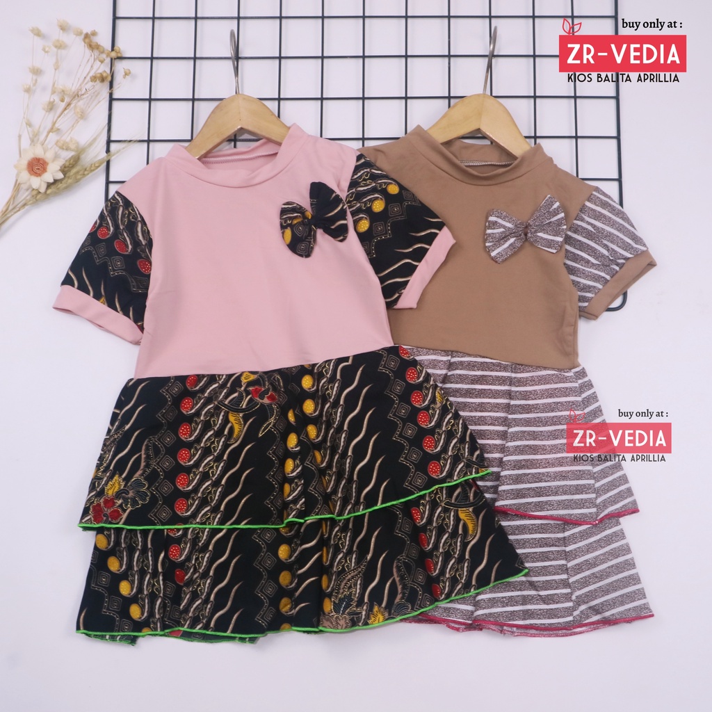 (BATIK) Dress Emma Lengan Size 3-4 Tahun / Dres Anak Perempuan Baju Pesta Lengan Pendek Harian