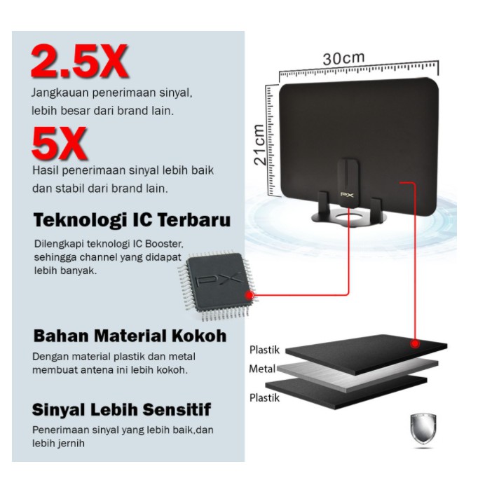 Antena TV Dinding Digital Analog Indoor DVB T2 + Booster PX UDA-3000A