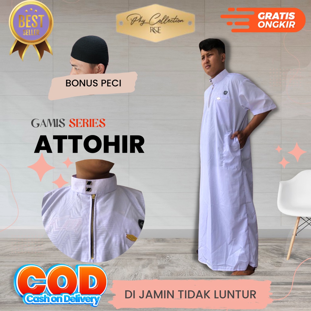 Gamis Jubah pria Laki Laki Dewasa Kancing Snap Model Haromain Harmain Ukuran S M L XL XXL XXXL [ATTOHIR]