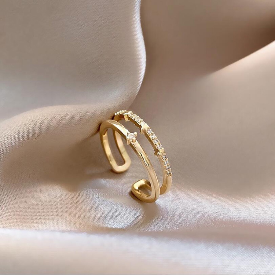 Cincin Pernikahan Elegan Emas Stainless Steel Berlian Kristal Geometris Fashion Wanita Rings Ukuran Yang Dapat Disesuaikan