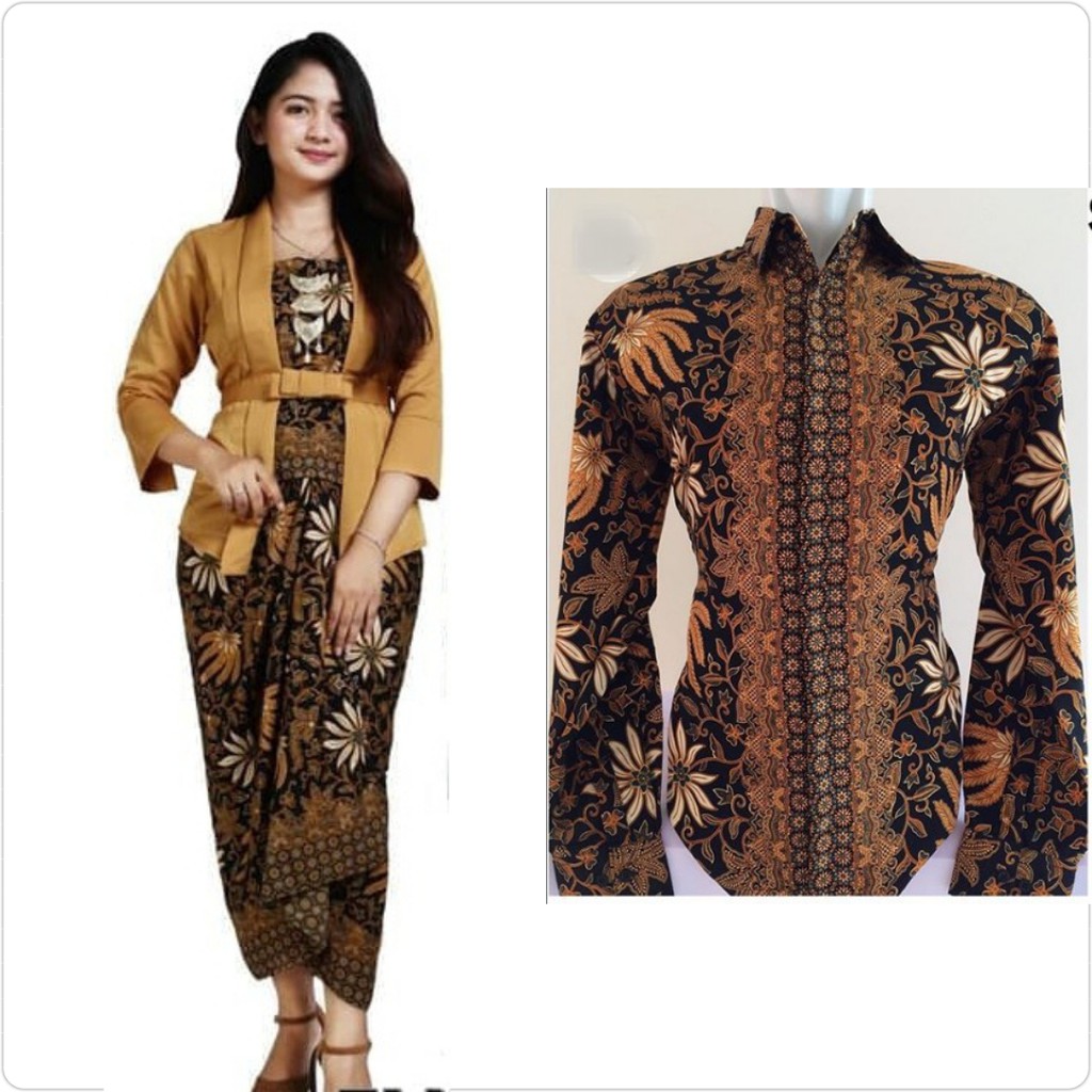 Couple Kebaya Elnira / Combi Gold Dan Kemeja Lengan Panjang