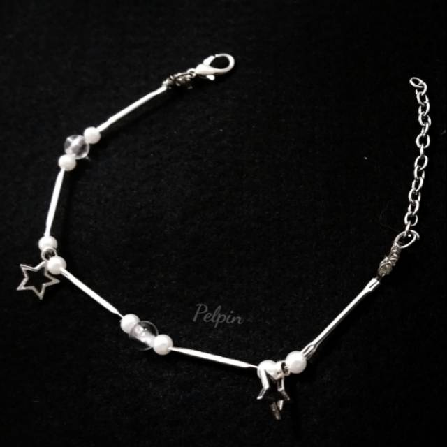 Gelang stainless mutiara silver titanium star