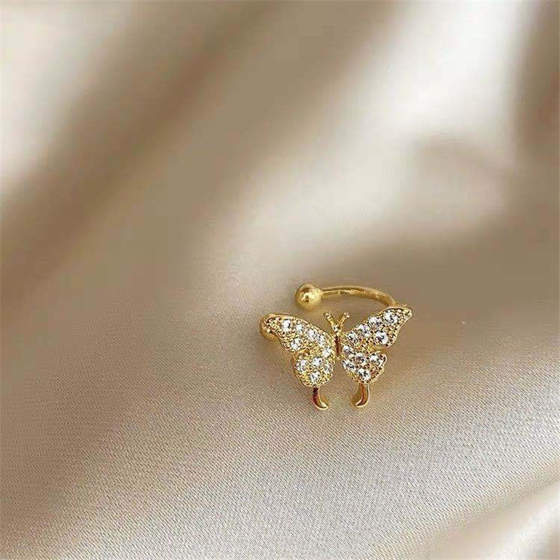 Anting Stud Kristal Bentuk Kupu-Kupu Warna Emas Perak Untuk Wanita