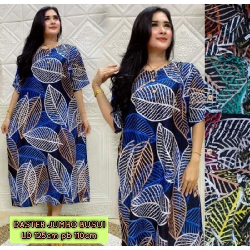 DASTER JUMBO DAUN ABSTRAK LD 125 - 130 / PJ 115 BUSUI BUMIL DADA KANCING BAHAN SANTUNG RAYON BERKUALITAS.