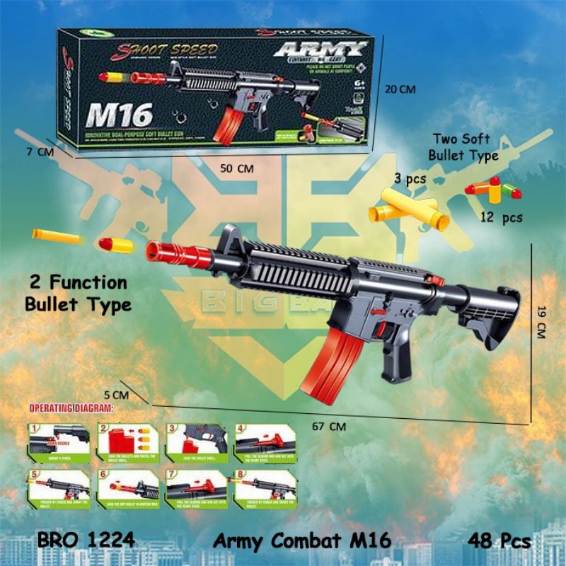 Pistol Pistolan Tembak BRO1224 Peluru Busa Soft Bullet BIGBANG