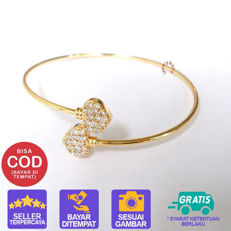 Gelang Tangan Xuping Perhiasan Fashion Wanita Ni4 Bangle Permata Love Warna Emas  - Lovelybutik