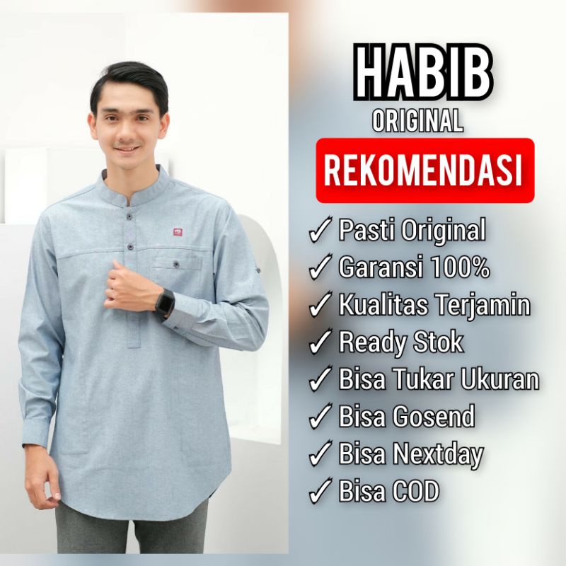 HABIB MUSLIM KURTA ORIGINAL Koko kurta baju muslim pria lengan panjang warna biru muda seri HMTP05