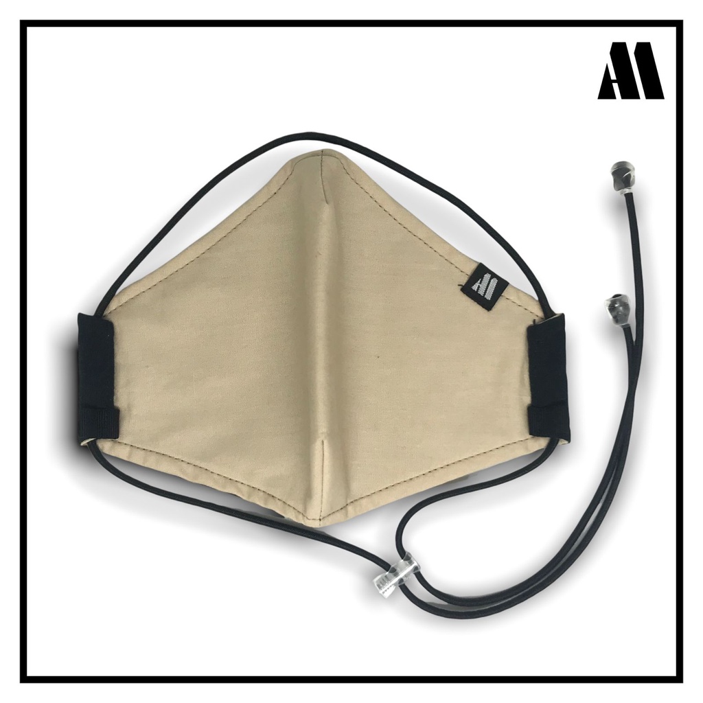 MASKER DUCKBILL KAIN NON MEDIS 3 LAPIS POLOS CREAM / HEADLOOP EARLOOP TALI KALUNG MASKER STRING 2IN1