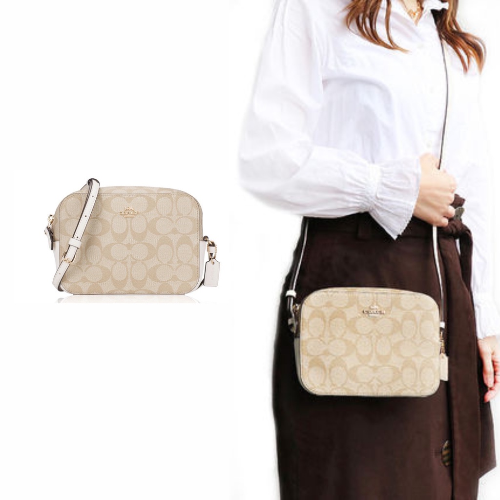 Coach F91677 Signature Mini Camera Bag Light Khaki Chalk/Coach Sling Bag Small Size