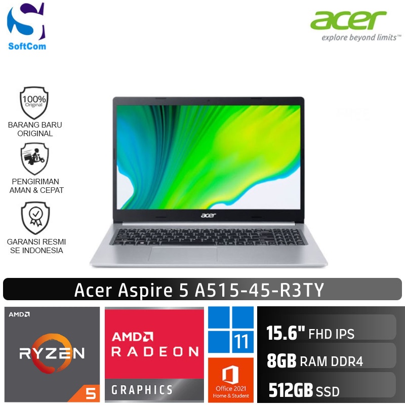 Acer Aspire 5 A515 45 R3TY Ryzen 5 5500U/8GB/512GB/15"/W11/Silver