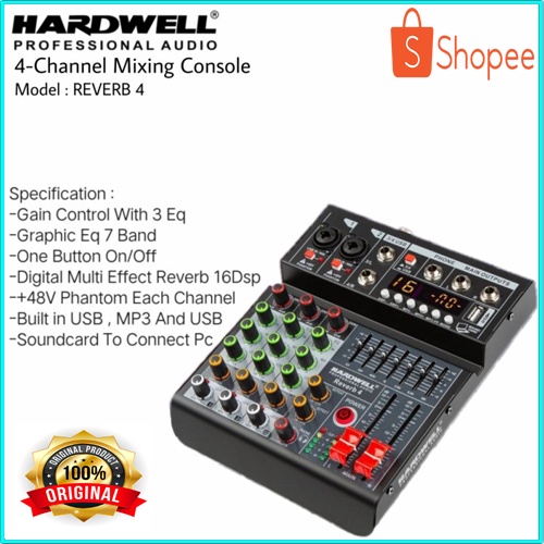 Mixer HARDWELL 4 Channel REVERB 4 ORIGINAL Mixer Recording Soundcard