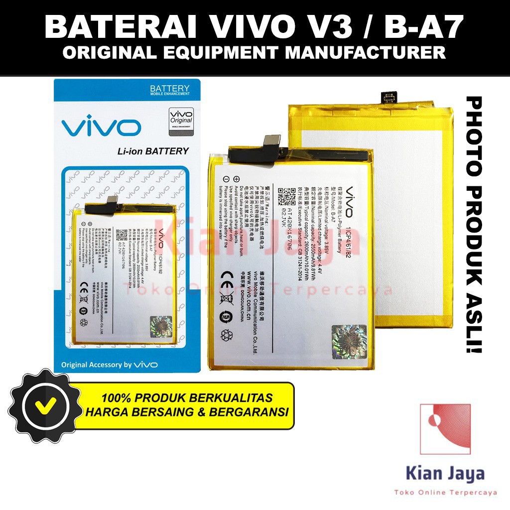 Baterai Vivo V3 / B-A7 Original OEM Batre Batrai Battery Hp V 3 BA7 Ori