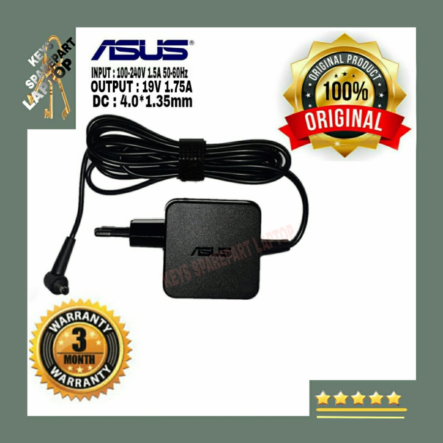 Adaptor Charger Casan Kotak Square Kabel Laptop Asus 19V 19 VOLT V 1.75A 1.75 a 4.0 1.35 mm X201 X201E X202E S200 X200E X200MA  X453 X453M X453MA X453S X200CA X200LA X200 X202 X210 X541N X541NA F200CA F200MA TP410 TP410UA TP410UR S200E original