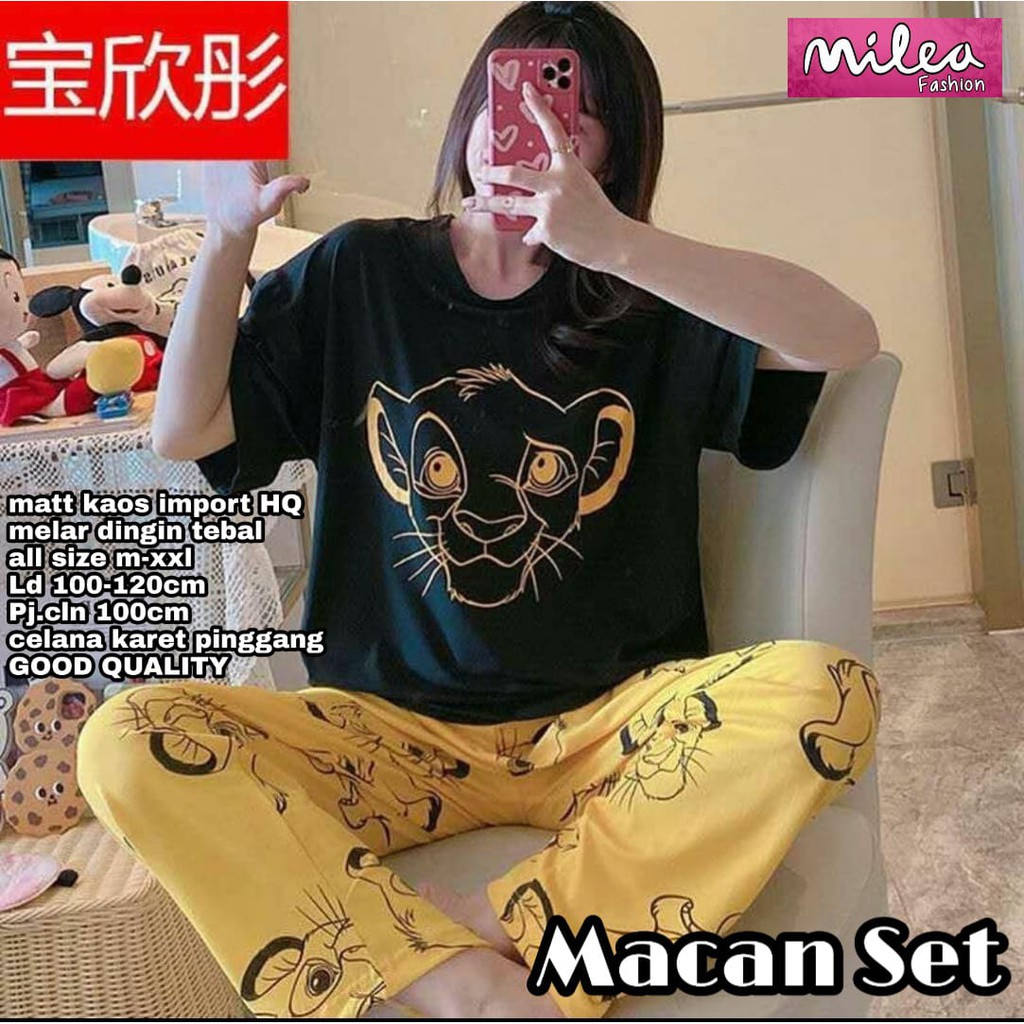 (COD) BAJU TIDUR WANITA KARAKTER MACAN SET MURAH TERBARU