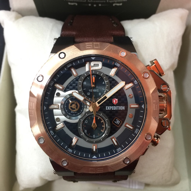 JAM PRIA EXPEDITION 6751 ROSEGOLD KULIT COKLAT