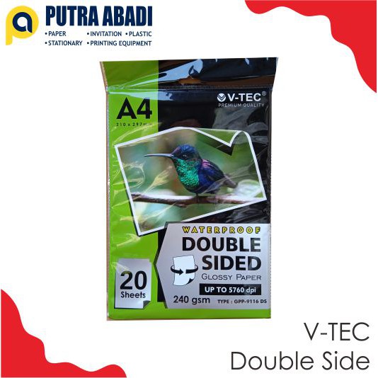 

PHOTO PAPER DOUBLE SIDED A4 GLOSSY V-TEC 240gsm (20 lembar)