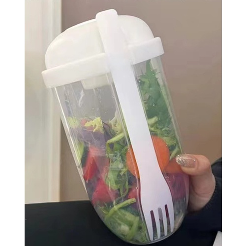 KOTAK MAKAN SALAD Tempat Salad 1L Transparan Reusable Box Salad Pakai Dengan Garpu dan Tutup Food Container Pakai Ulang Box Salad Kue Puding Anti Tumpah