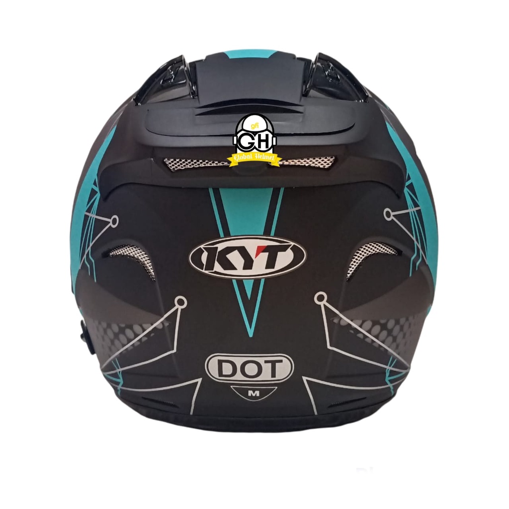 HELM KYT GALAXY FLAT R MATRIX BLACK MATT AQUA BLUE DOUBLE VISOR HALF FACE