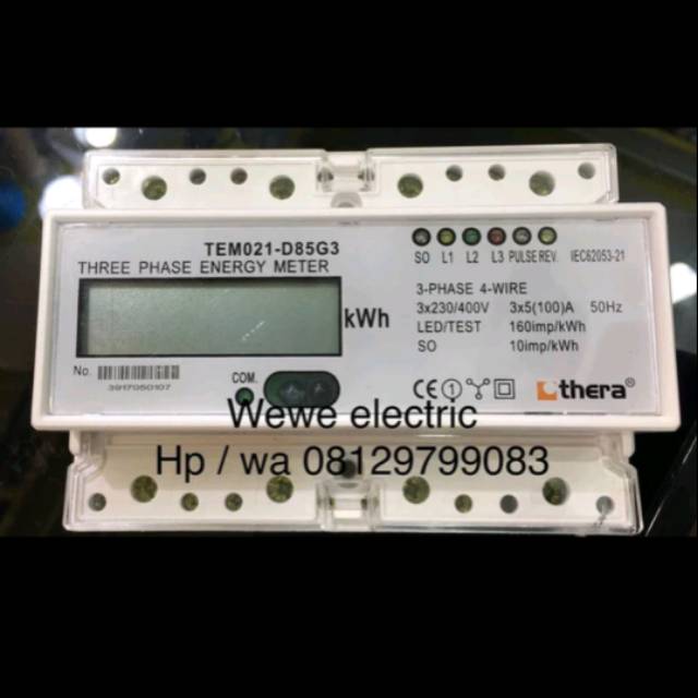 Kwh meter meteran listrik merk thera 3 phase digital din rail tem021