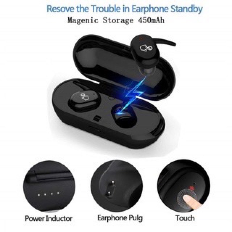 Headset Bluetooth Full Bass Tws Wireless Earphone  Noise Cancel With Microphone Untuk Android IOS