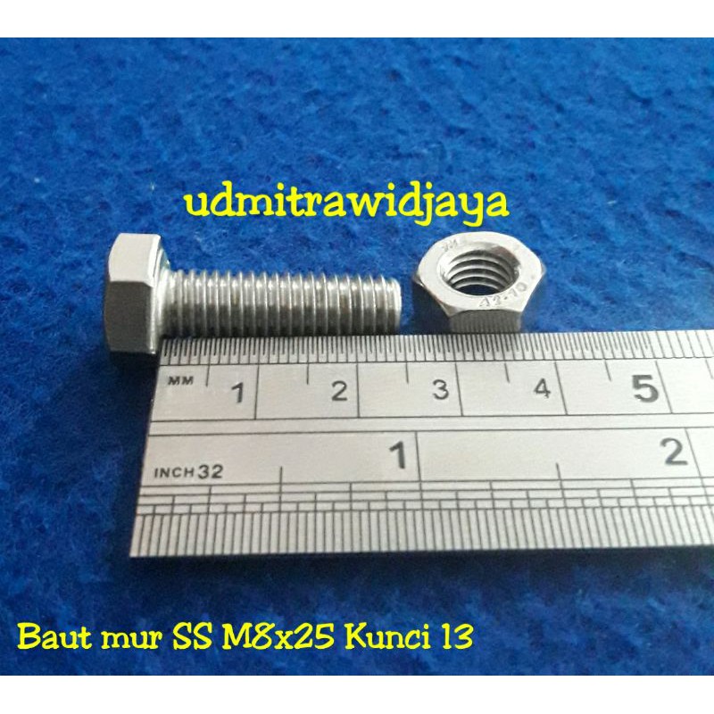 Baut mur kunci 13 M8x25mm stainless stell