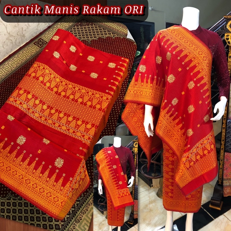 Jual Songket Cantik Manis Rakam ORI / Merah Orange / Songket Tenun ...