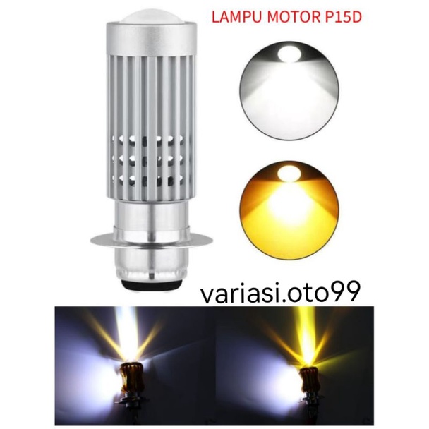 Lampu Motor LED H6 P15D Laser 2 Warna Cahaya Kuning&amp; Putih/ Putih&amp;Kuning