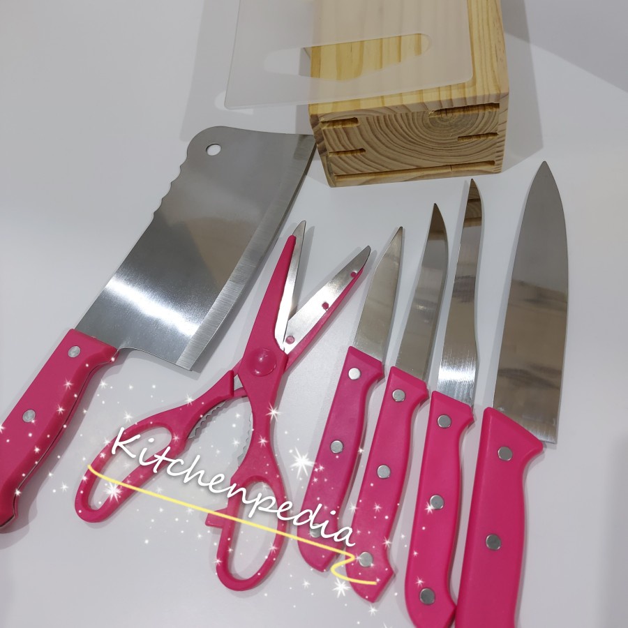 Pisau Dapur Set 8in1 Gunting Golok Knife Stainless 8 in 1 Tanpa Kayu
