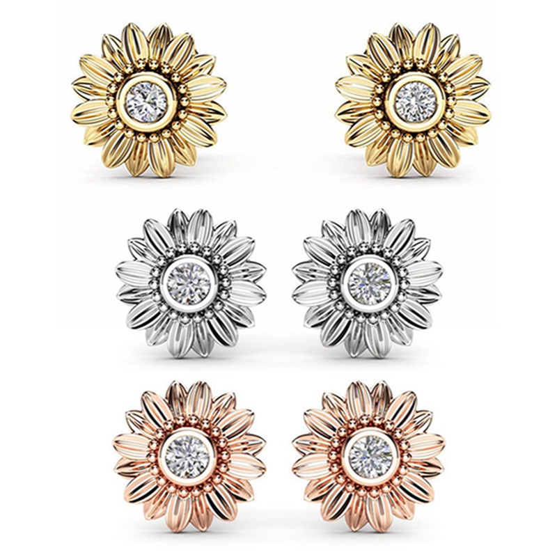 Anting Stud 925 Sterling Silver Bentuk Bunga Matahari Daisy Gaya Boho Untuk Wanita