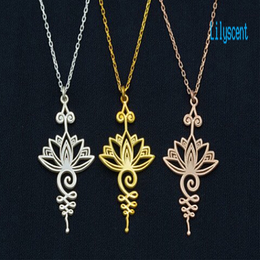 Kalung Liontin Lotus Geometris Bahan Logam Alloy Gaya Klasik Elegan Untuk Anak Perempuan