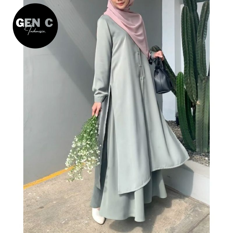 MURAH Baju One Set Tunik + Rok Jumbo Setelan Malaysia Long Tunik Syar'i Setelan Long Tunik Rok