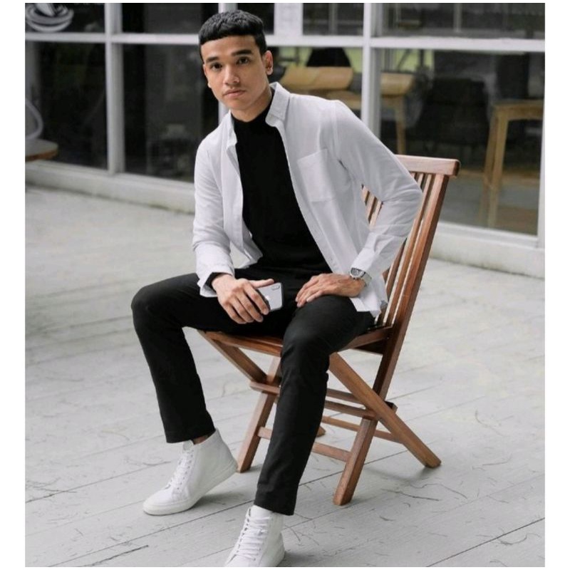 Baju Kemeja Pria Kasual Polos Hitam Putih Lengan Panjang  Hem Baju Pria Kemeja Cowok Kemeja Pria Wan