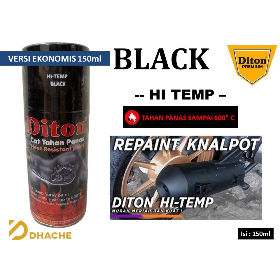 Pilox Diton Hi Temp Black ANTI PANAS Hitam Doff untuk Mesin Knalpot kompor dll Cat Pilok Hitemp - 150cc