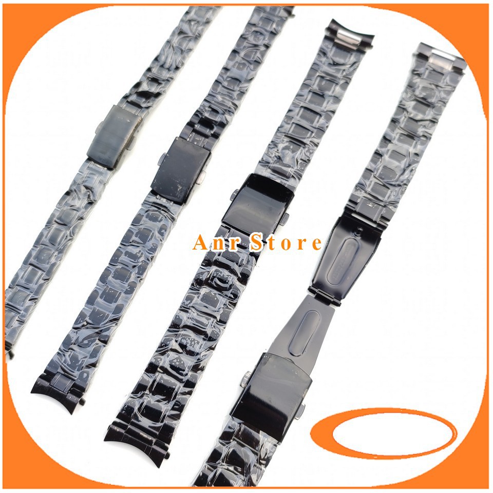 Strap Tali Jam Tangan Rante Hitam Stainless Steel Besi Curved