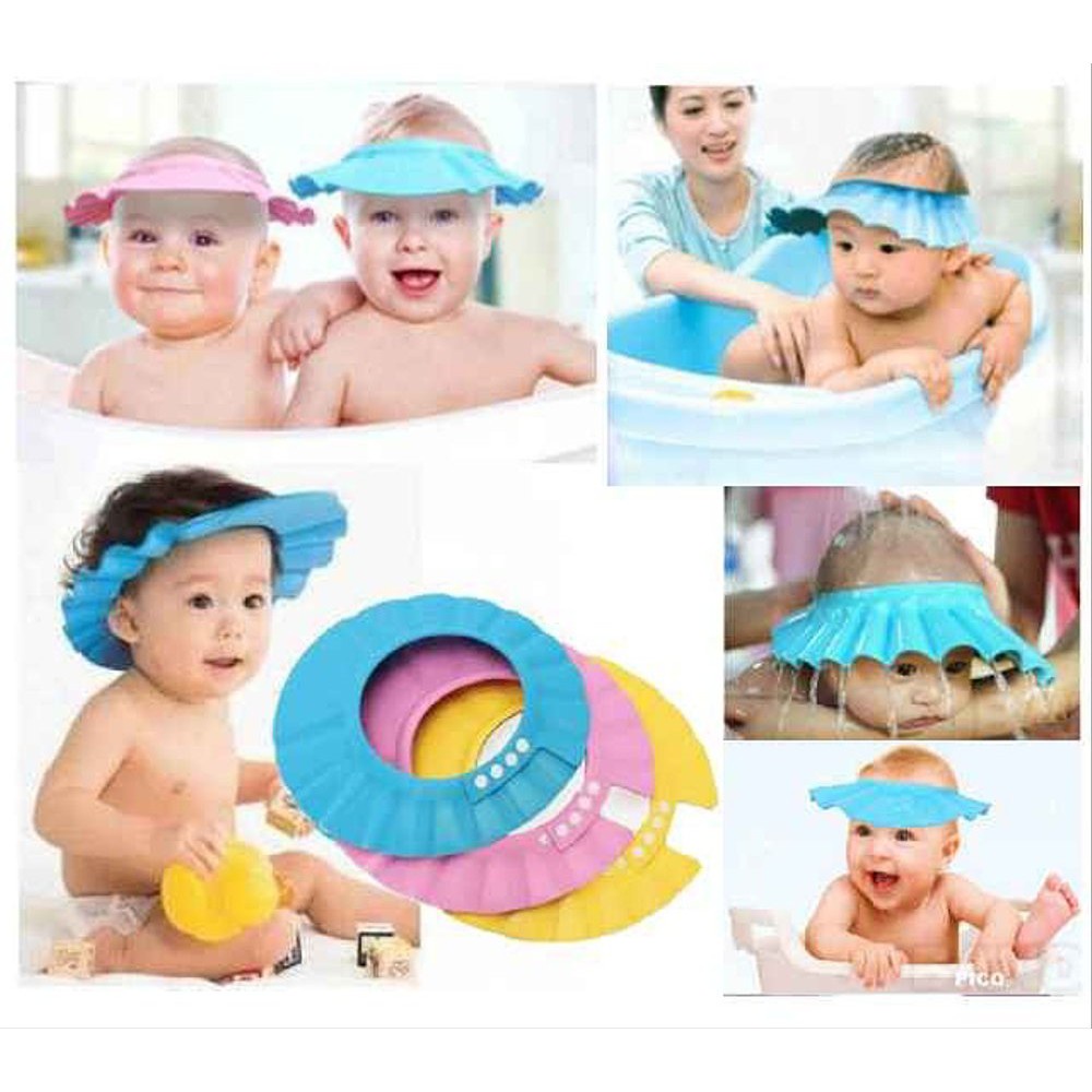 Topi keramas kancing anak kid shower cap mata shampoo sabun mandi bath