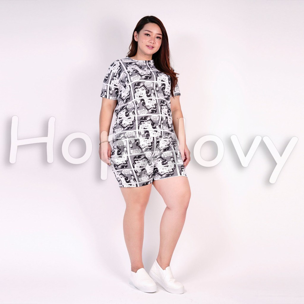 HOPYLOVY - Atasan JUMBO Wanita Motif Komik Oversize Kyrina