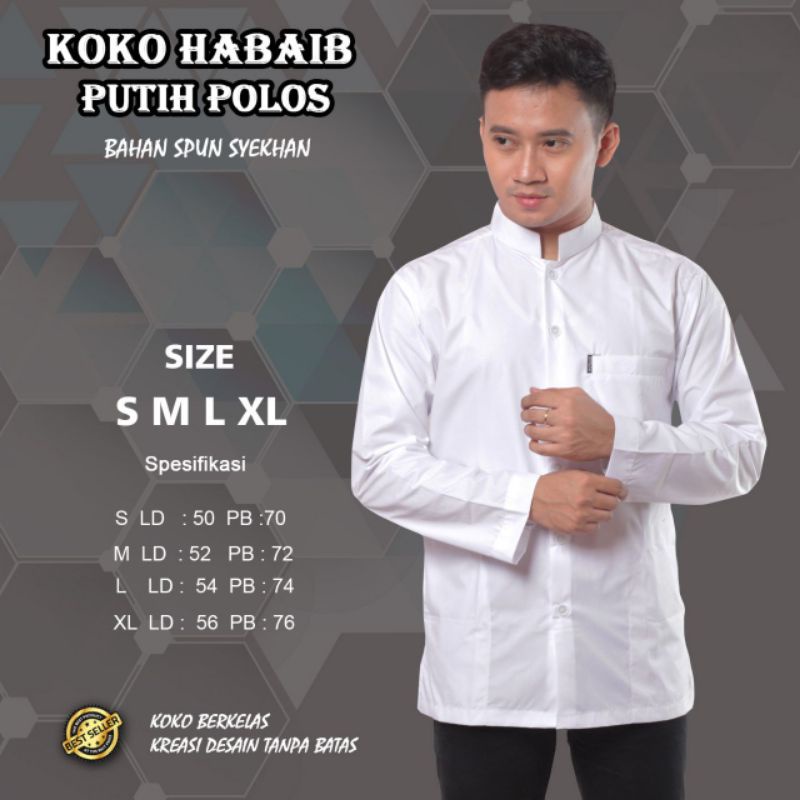 Baju koko putih polos koko ammu koko haibah lengan panjang