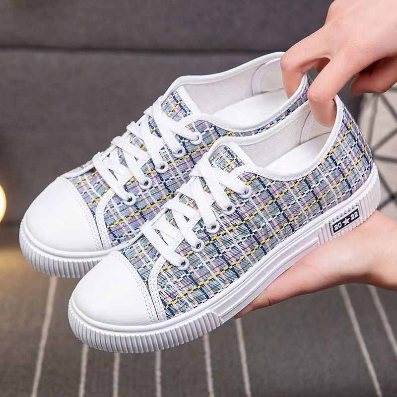 Sepatu Kanvas Korea Wanita Sepatu Casual Sneakers motif square - A3